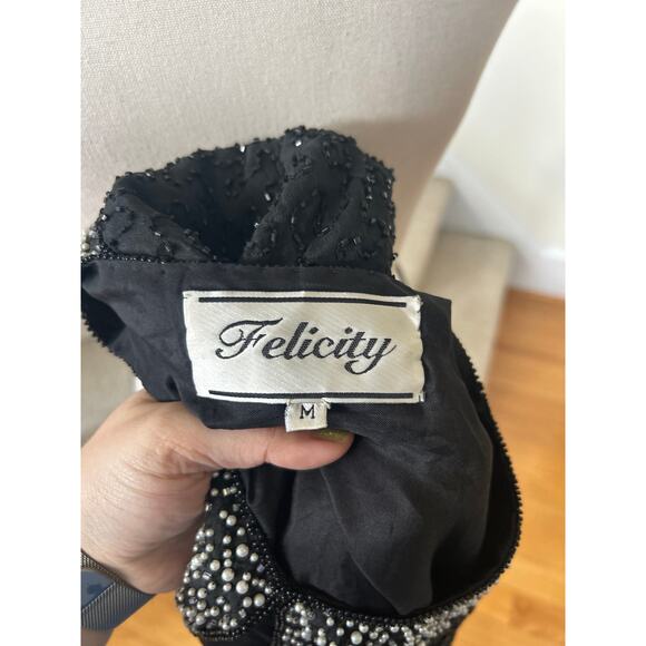 Vintage Old Money Black Silk Faux Pearl Trim Beaded Blazer Evening Jacket - Picture 6 of 9